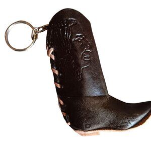 Vtg Keychain Leon Mexico Miniature Leather Cowboy Boot Embossed Chief 1980's
